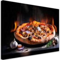WANDBILD Pizza essen küche restaurant - Schwarz, Textil (60/40cm) - Feeby