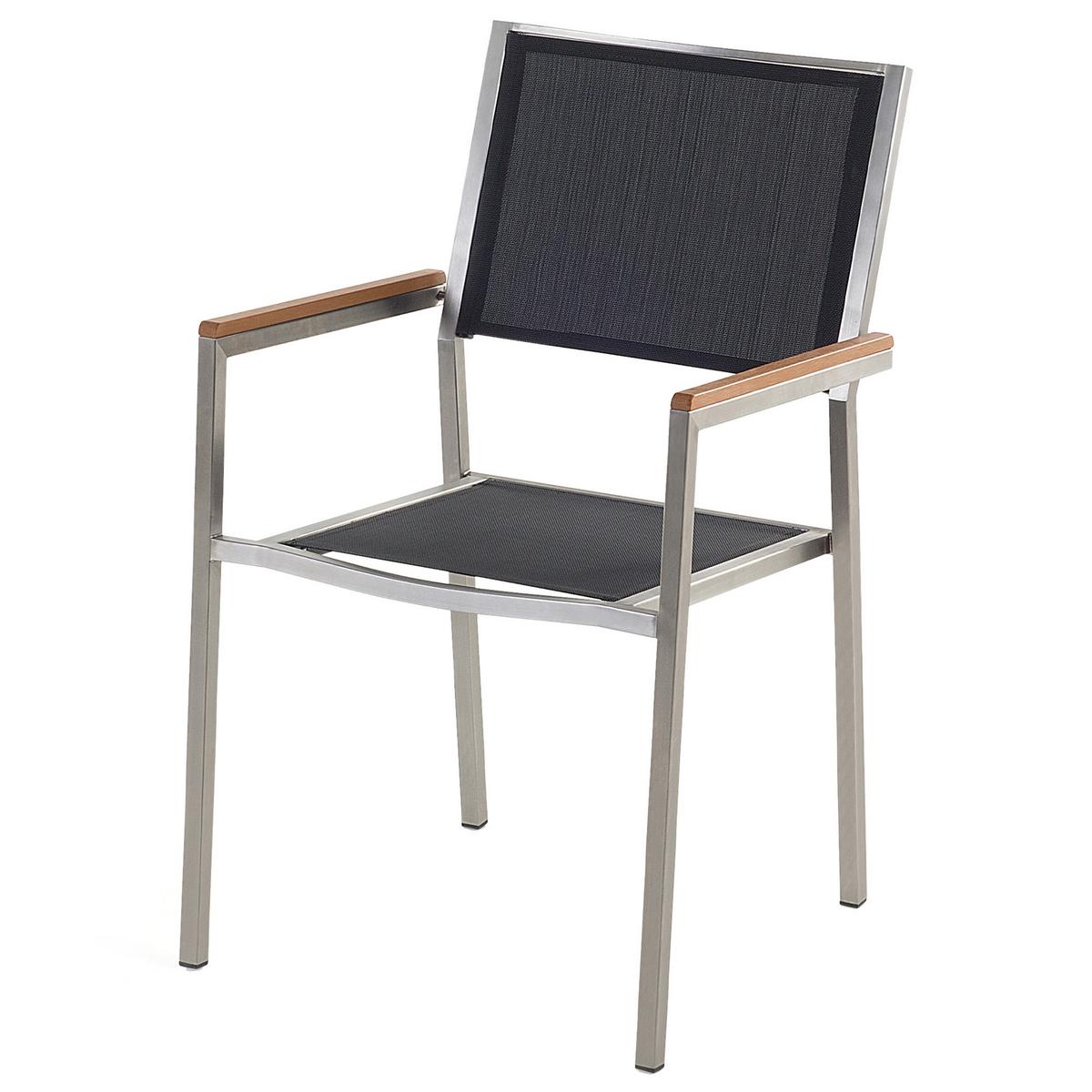 GARTENMÖBEL SET 6-Sitzer Keramik-Glas Textil schwarz Cosoleto/Grosseto - Silberfarben/Schwarz, Glas - Beliani