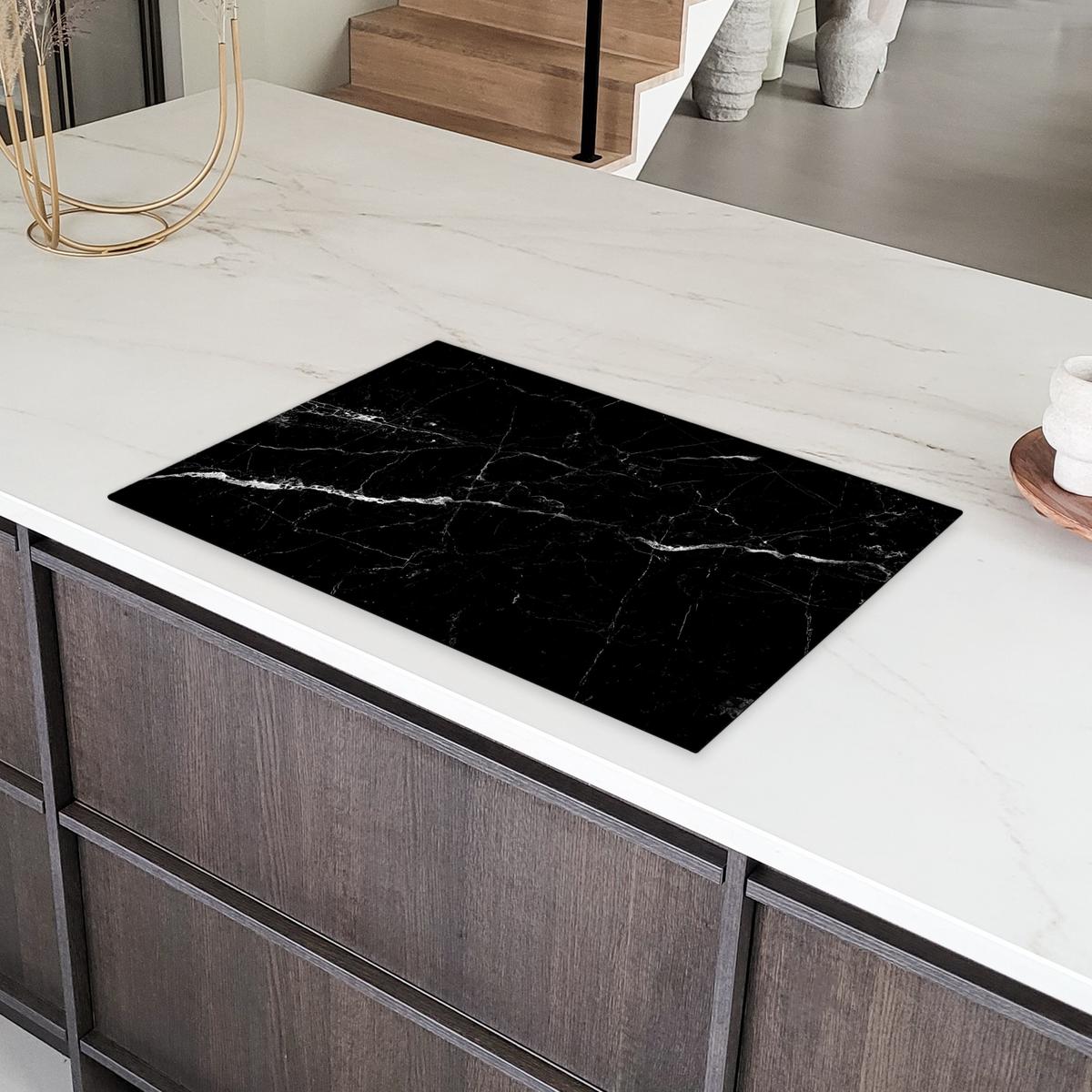 HERDABDECKPLATTE Marmoroptik - Schwarz - Luxus Abdeckung Ceranfeld 81.2x52 cm - Grau, Kunststoff (81.2/52/0.2cm) - MuchoWow