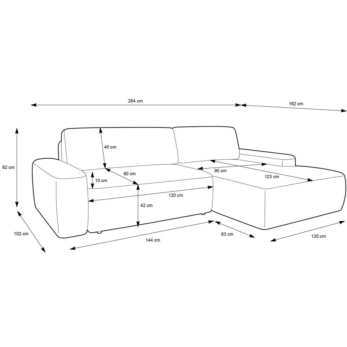 ECKSOFA Baleo Hellgrau Chenille-Bezug - Hellgrau/Schwarz, Kunststoff/Textil (162/264cm) - Selsey