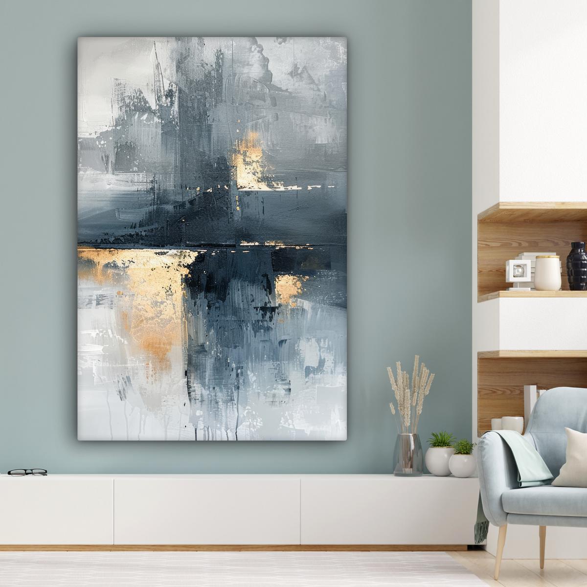 LEINWANDBILD Kunst - Grau - Gold - Abstrakt Deko Groß 90x140 cm - Dunkelgrau, Textil (90/140cm) - MuchoWow
