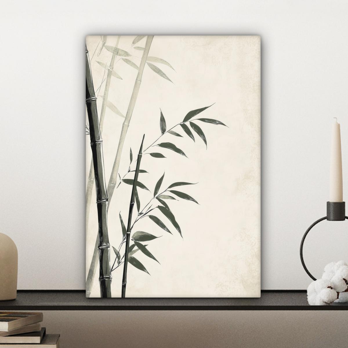 LEINWANDBILD Japandi - Bambus - Beige Deko Wohnzimmer 20x30 cm - Eukalyptusholzfarben, Textil (20/30cm) - MuchoWow