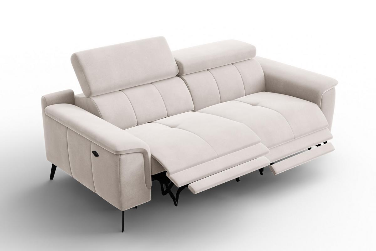 SOFA RELAX FIERO 3-Sitzer, Beiger Veloursstoff - Beige/Schwarz, Holz/Textil (212/82/103cm) - Courtois Laville