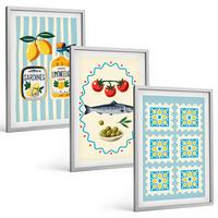 BILDER SET 3er Set - 40x60 cm Silberner Rahmen - Illustrationen von Küchen im mediterranen Stil - Silberfarben, Kunststoff (40/60cm) - TULUP