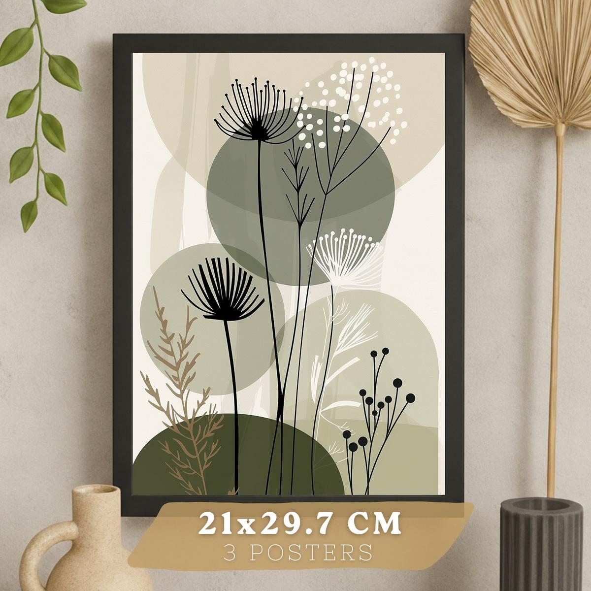 POSTER 4er Kunstdruck-Set Wandbilder Blumen Botanisch modern Wohnzimmer Deko, Schlafzimmer, Küche, Badezimmer Schwarzer Rahmen A3 - Schwarz, Papier (29.7/1/42cm) - Nacnic