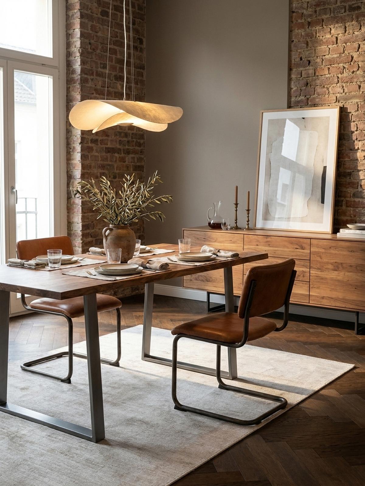 ESSTISCH Massivholz Baumkante Metallgestell Handgefertigt TARN, Goldbraun-Chrom 120x60x76 cm - Chromfarben/Braun, Holz/Metall (60/120/76cm) - KADIMA DESIGN