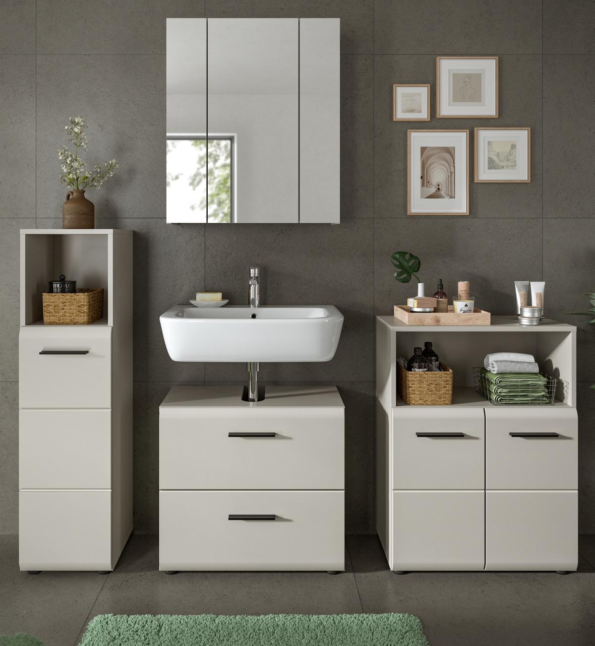 BADMÖBEL-SET Kaschmir 4-teilig 180 cm, Badkombination in modernem Design - Kaschmir/Schwarz, Glas/Holzwerkstoff (180/185/30cm) - Inn.Furn