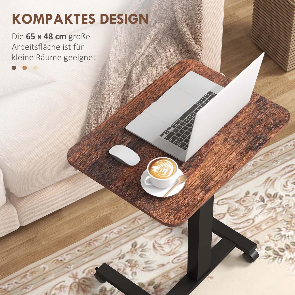 COMPUTERTISCH Höhenverstellbar, Laptoptisch mit Rollen, Steh-Sitz Schreibtisch - Braun, Kunststoff (65/48/108cm) - Vinsetto