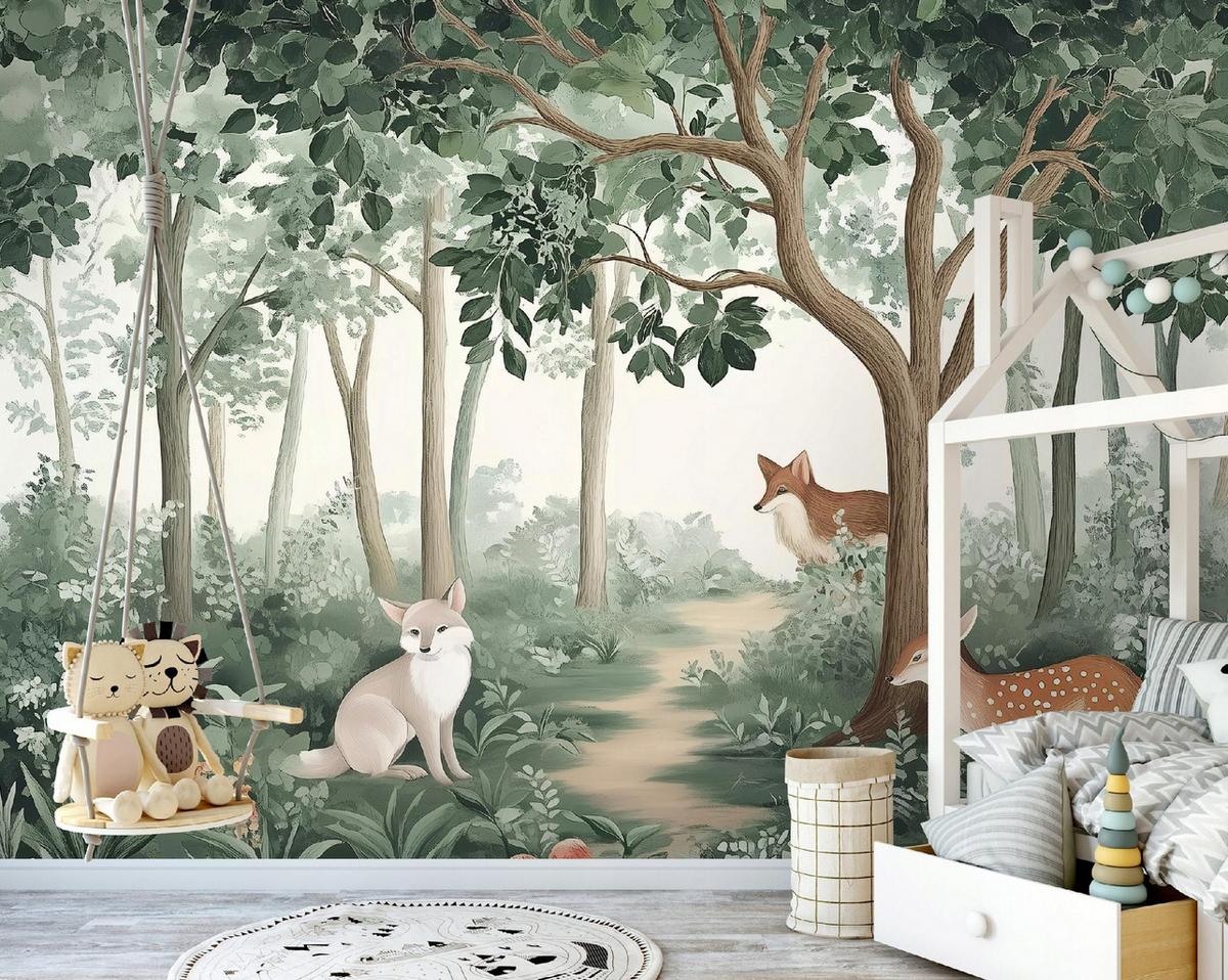 FOTOTAPETE Kinderzimmer Wald Tiere Vlies Tapete 300x210 - Multicolor, Papier (300/210cm) - Wallarena