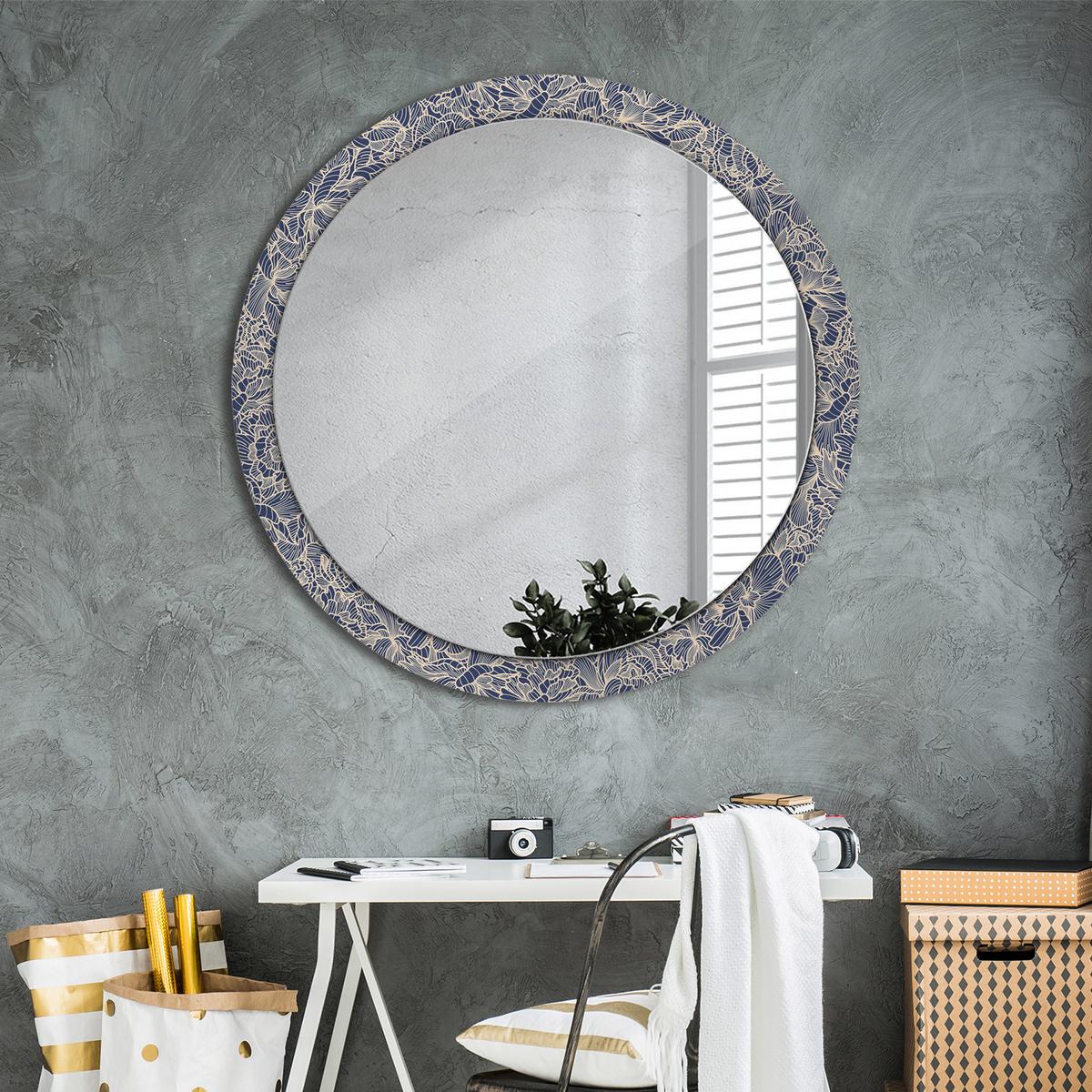 SPIEGEL Rund Ø 100 cm mit Aufdruck - Dunkelblau, Glas (100/100/0.4cm) - Wallfluent