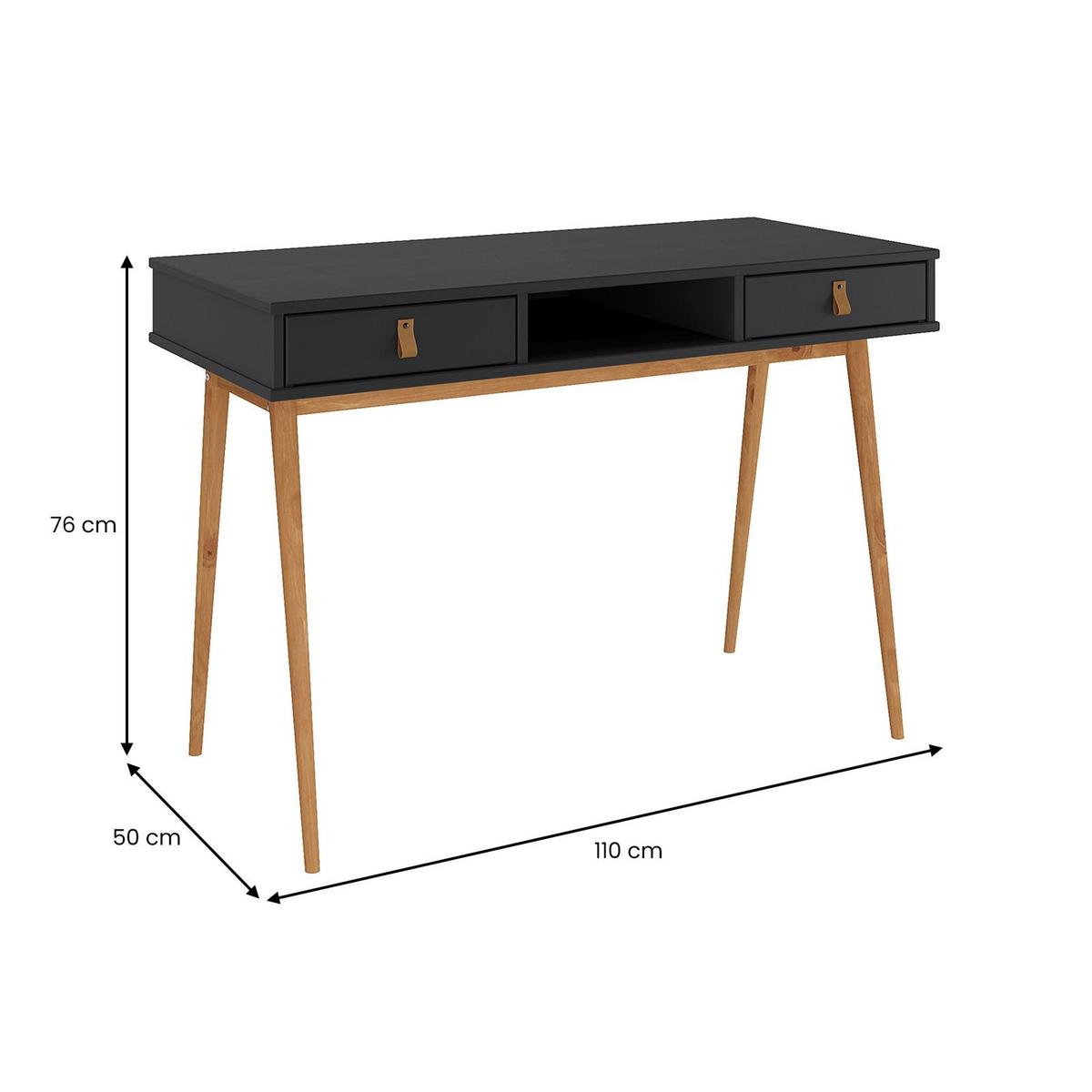 SCHREIBTISCH KIM schwarz/Eiche - Eichefarben/Schwarz, Holz (50/110/76cm) - IDIMEX