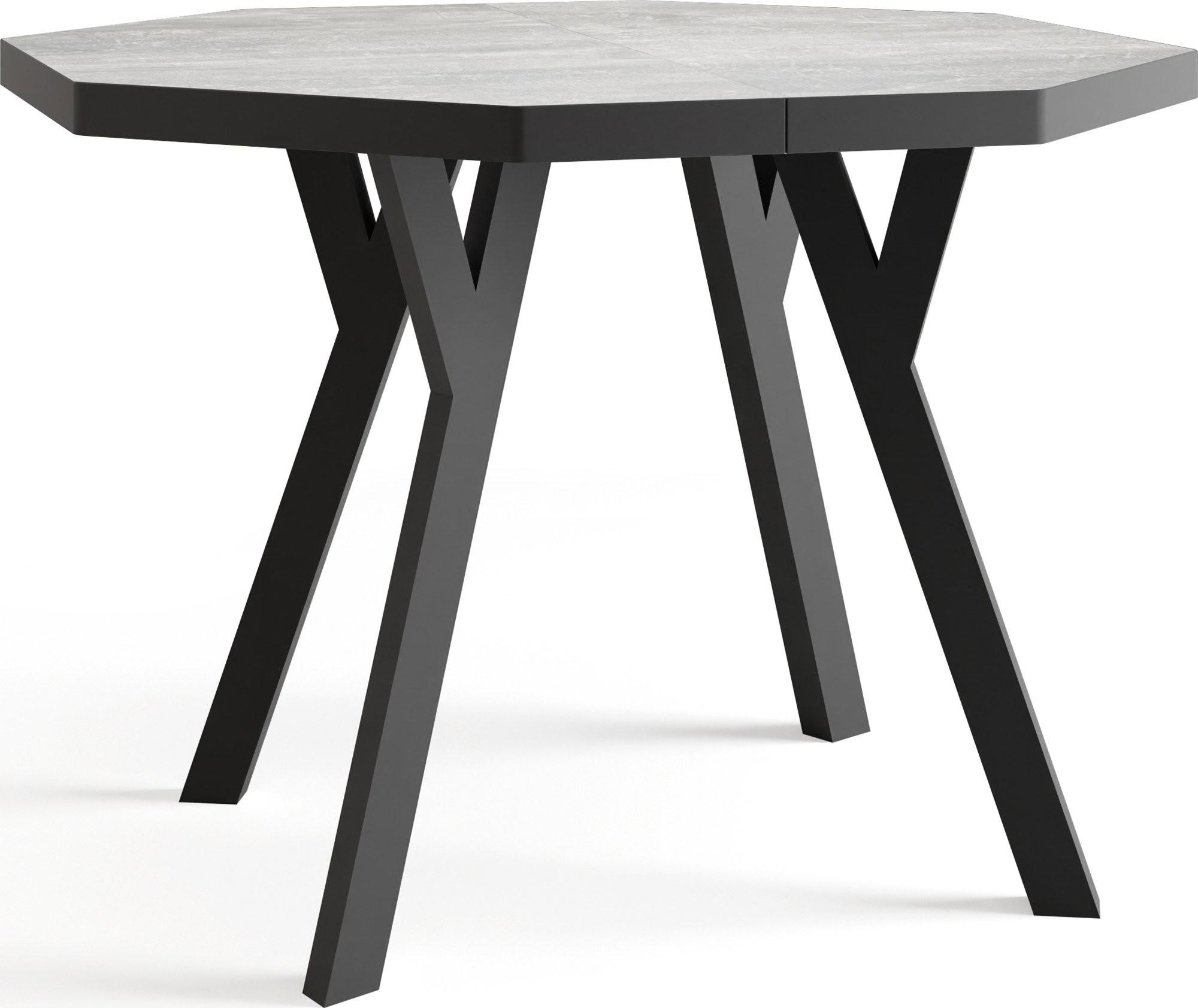 ESSTISCH Desmond achteckiger ausziehbarer, Grauer Beton 100-200/100/76 cm - Hellgrau/Schwarz, Holz/Holzwerkstoff (100/200/76cm) - WFL GROUP