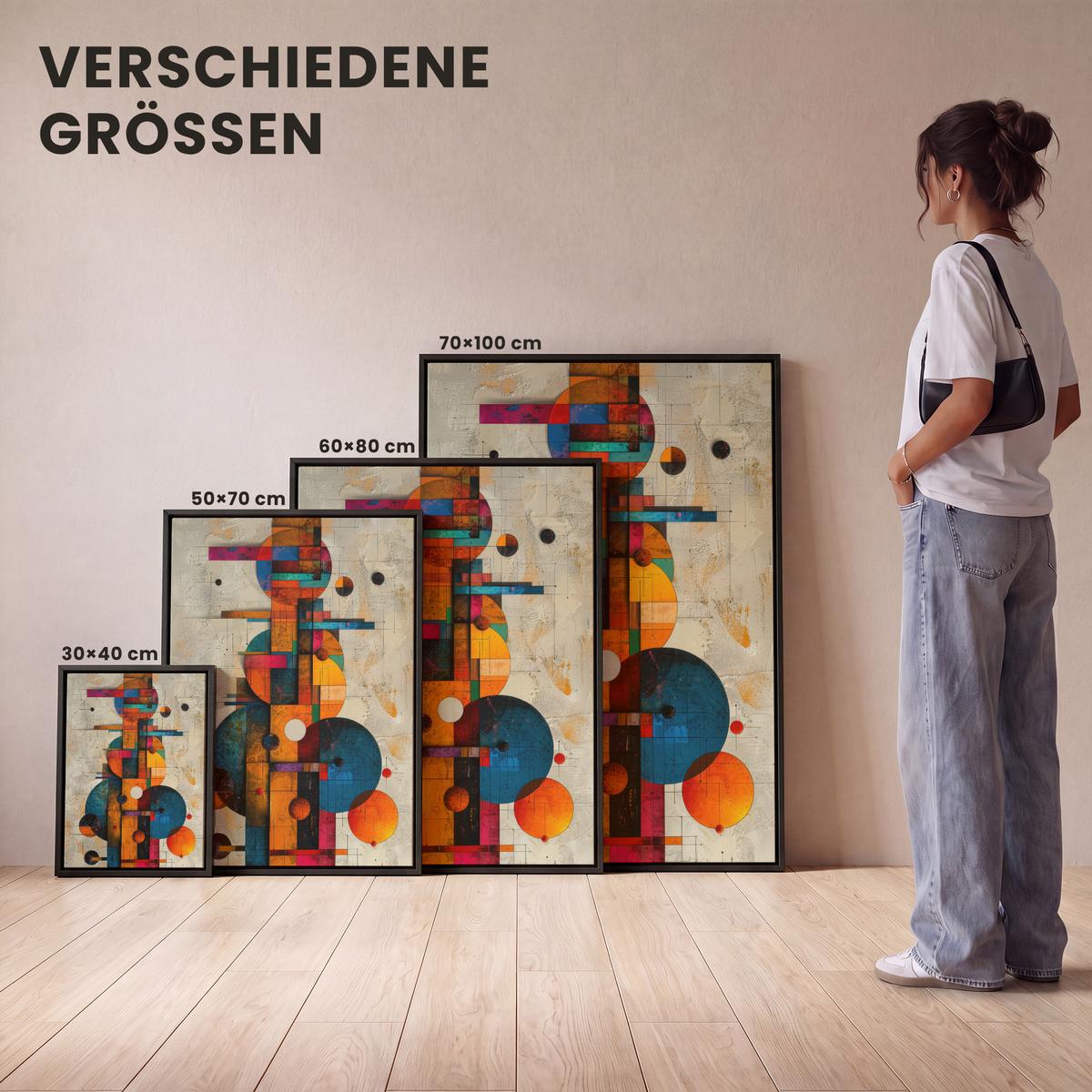 LEINWAND Bilder mit Rahmen - Vintage - Moderne Kunst - Orange - Geometrische Formen - 60x80 - Multicolor, Textil (60/80cm) - MuchoWow