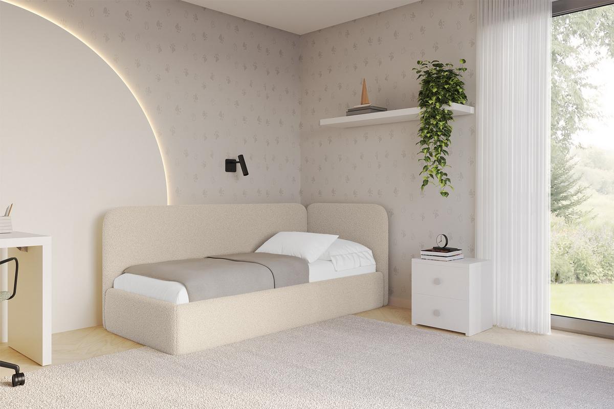 EINZELLBETT Jugendbett mit Bettkasten und Matratze H3/H4, Links - ELSY 80x200 Dunkelbeige - Cappuccino, Holzwerkstoff/Textil (80/200cm) - ALTDECOR