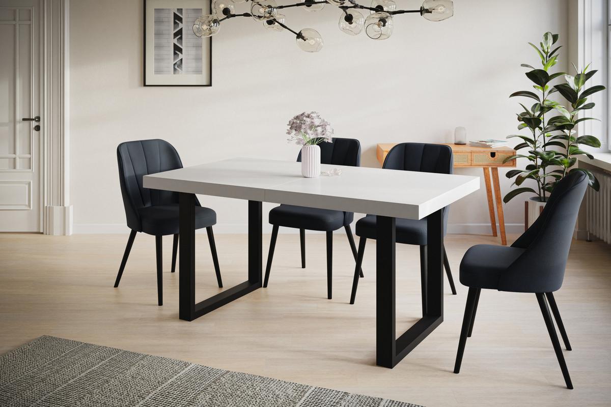 INDUSTRIELLER Esszimmertisch LOFT-U, ausziehbarer Tisch, Größe: 120-220X80X77 cm, Wohnzimmertisch Farbe: Schwarz, mit Metallbeinen in Farbe Schwarz - Schwarz/Weiß, Holzwerkstoff (120/80/77cm) - Alpi-Möbel