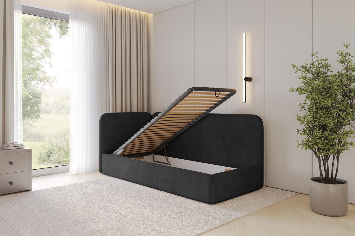 EINZELLBETT Jugendbett mit Bettkasten, Rechts - ELSY 80x200 Schwarz - Anthrazit, Holzwerkstoff/Textil (80/200cm) - ALTDECOR