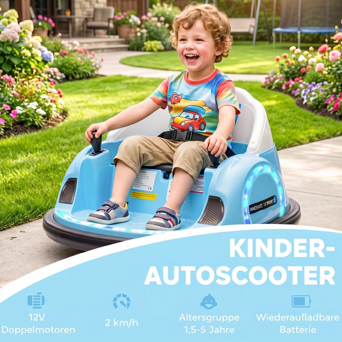 12V Kinder Autoscooter mit 2,4 G Fernbedienung, Elektro Bumper mit Musik - Blau, Kunststoff (66.5/64.5/39cm) - AIYAPLAY