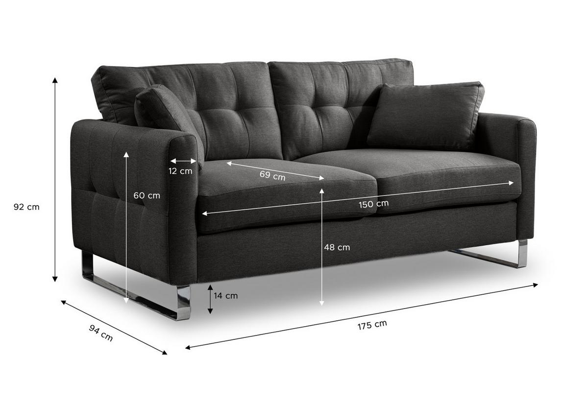 SOFA grau Flachgewebe 2-Sitzer 175 cm, Couch mit Steppoptik - Chromfarben/Grau, Holz/Textil (175/92/94cm) - Inn.Furn