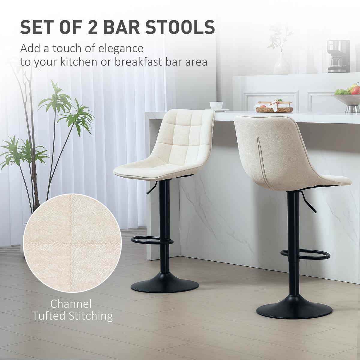 BARHOCKER 2er-Set, Gepolstert Barstuhl mit Lehne, Chenille-Optik Beige - Beige/Schwarz, Kunststoff/Textil (47/115.5/48cm) - HOMCOM