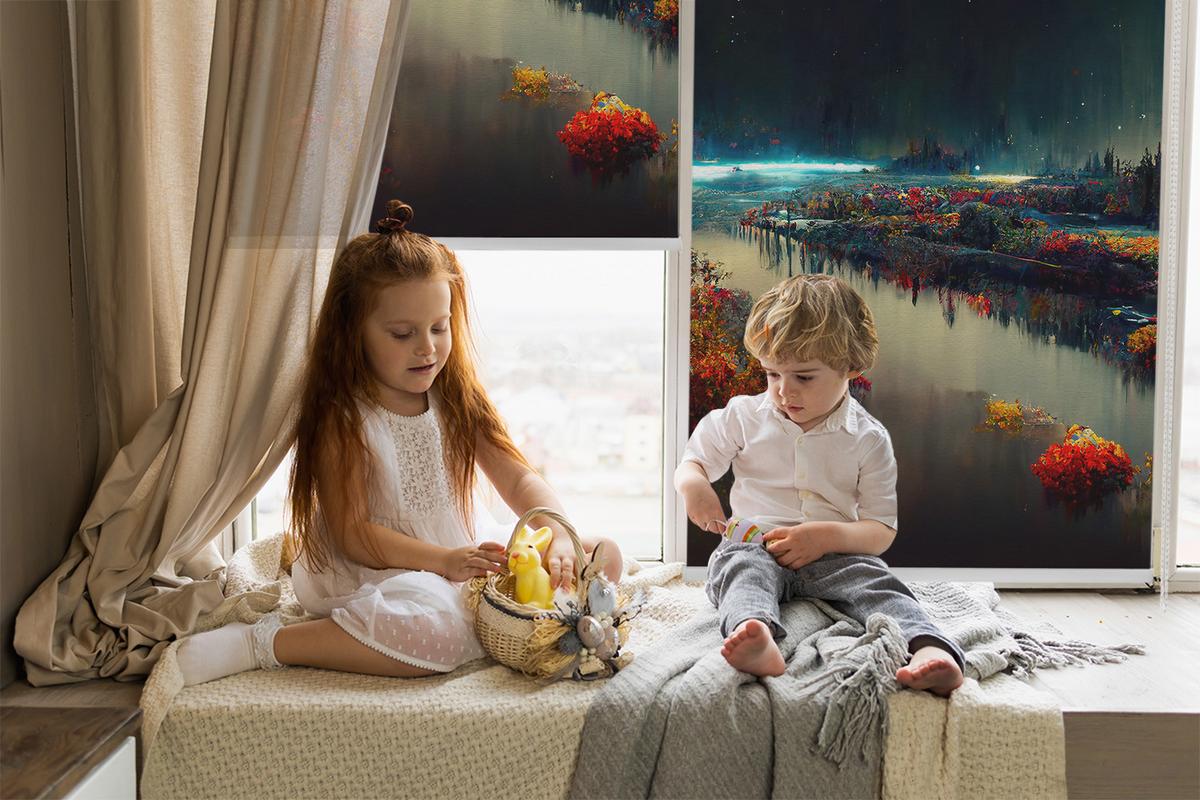 INNENROLLO - Fensterrollo - Rollo - 100x100 cm - Fluss im Mondlicht - Dunkelblau, Kunststoff (100/100/0.5cm) - TULUP