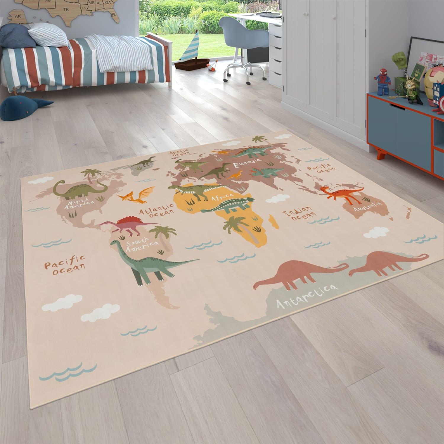 KINDERTEPPICH Waschbar, mit Dino-Motiv, Beige, 200 x 200 cm - Beige, Textil (200/200cm) - KADIMA DESIGN