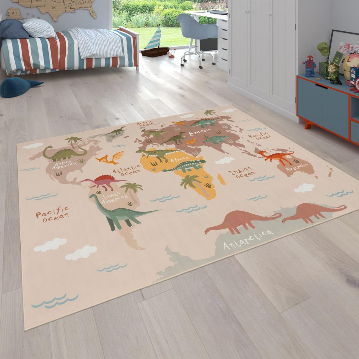 KINDERTEPPICH Waschbar, mit Dino-Motiv, Beige, 100 x 200 cm - Beige, Textil (200/100cm) - KADIMA DESIGN