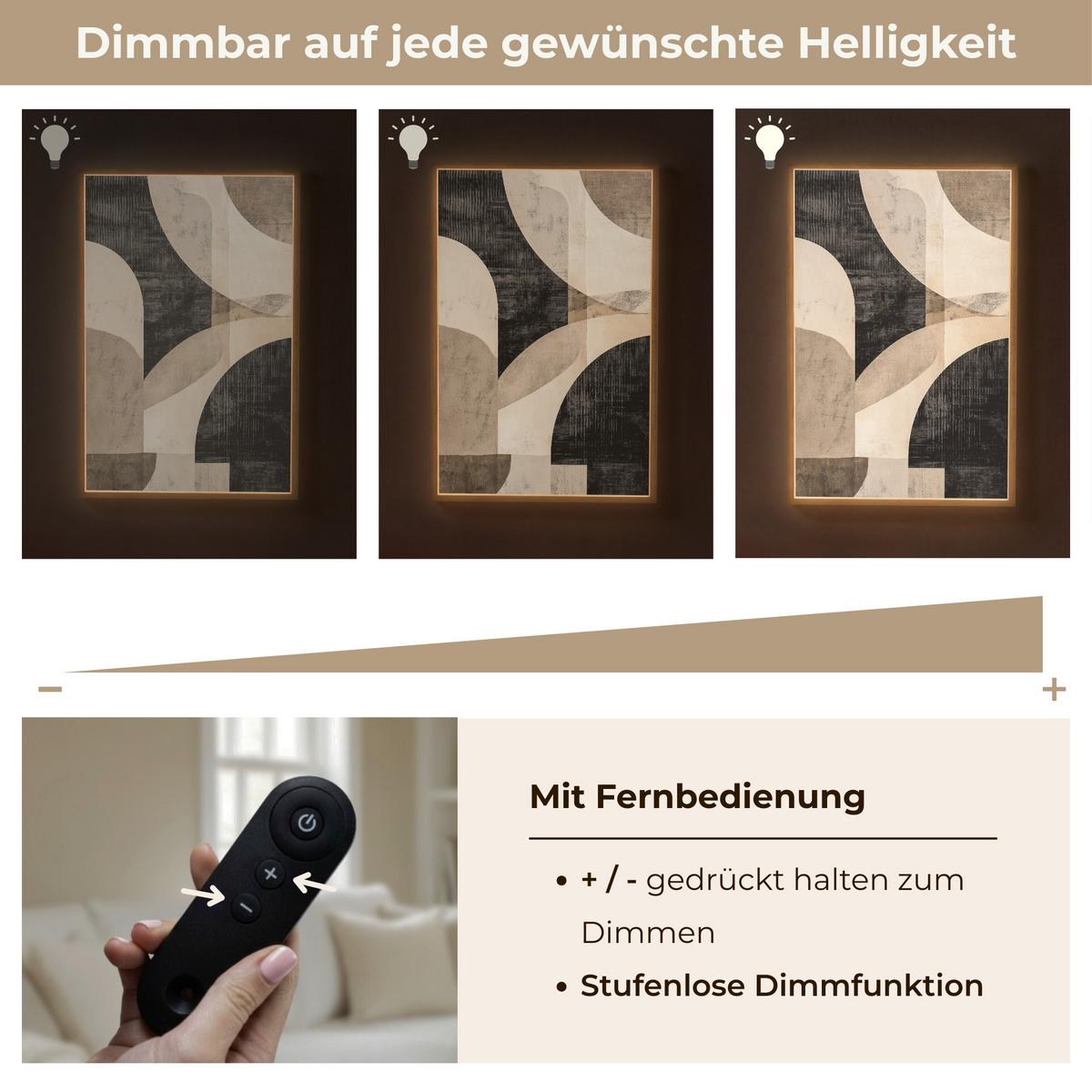 WANDLEUCHTE MIT AKKU Abstrakt - Formen - Modern - Beige 60x90 cm - Grau, Holzwerkstoff (60/90/8cm) - OnlyWow