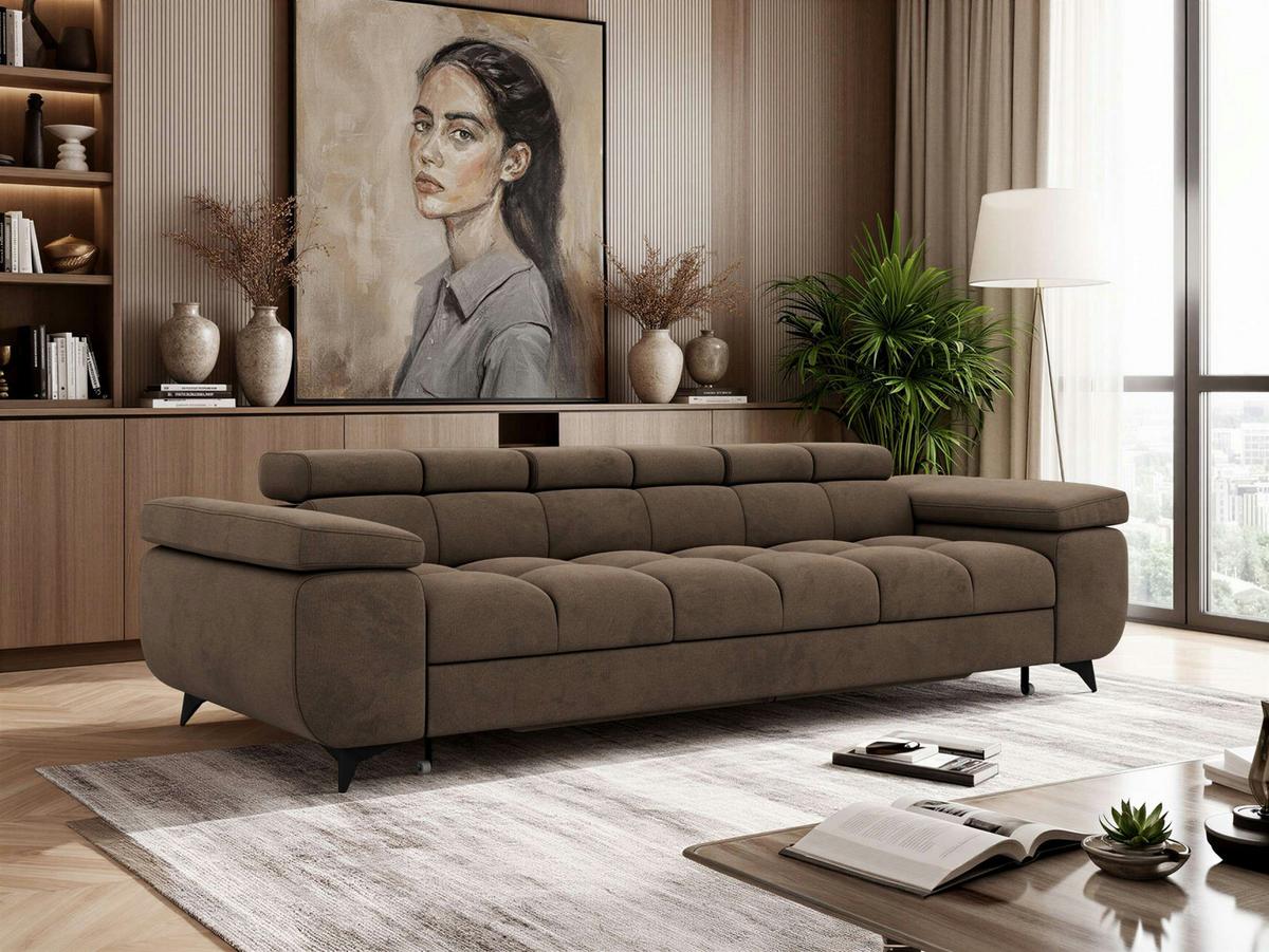 3-SITZER SOFA NIDELLO - Braun Velvet - Schwarz/Braun, Textil/Metall (260/70/97cm) - MKS