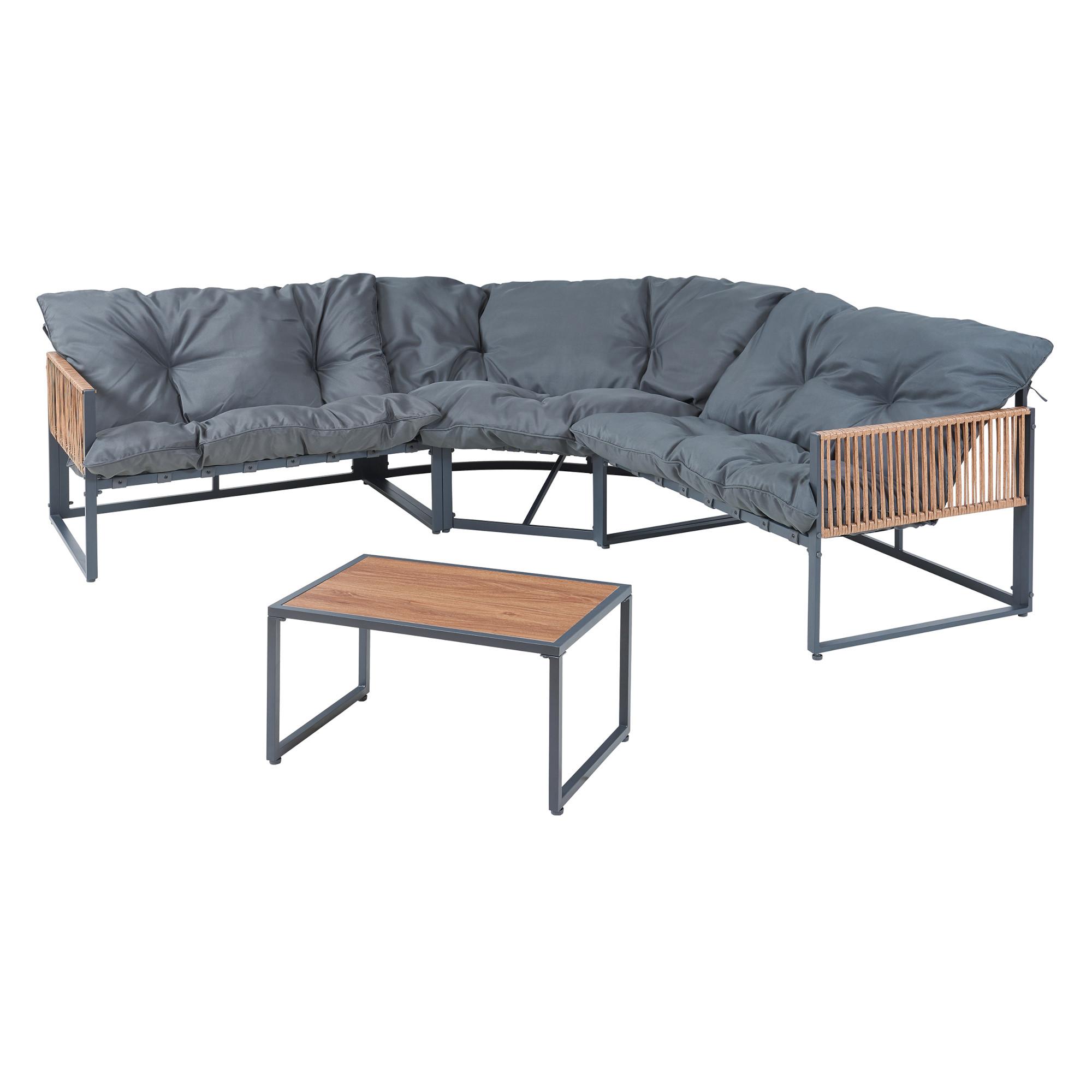 GARTENMÖBEL-SET 4 TLG. Karg - Dunkelgrau/Eichefarben, Kunststoff/Metall - casa.pro