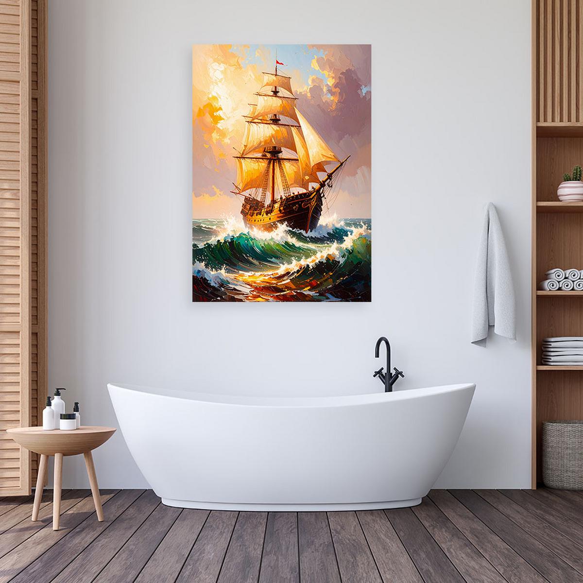 LEINWANDBILD Segelschiff auf rauer See 40x60cm - Beige, Textil (40/60cm) - Feeby