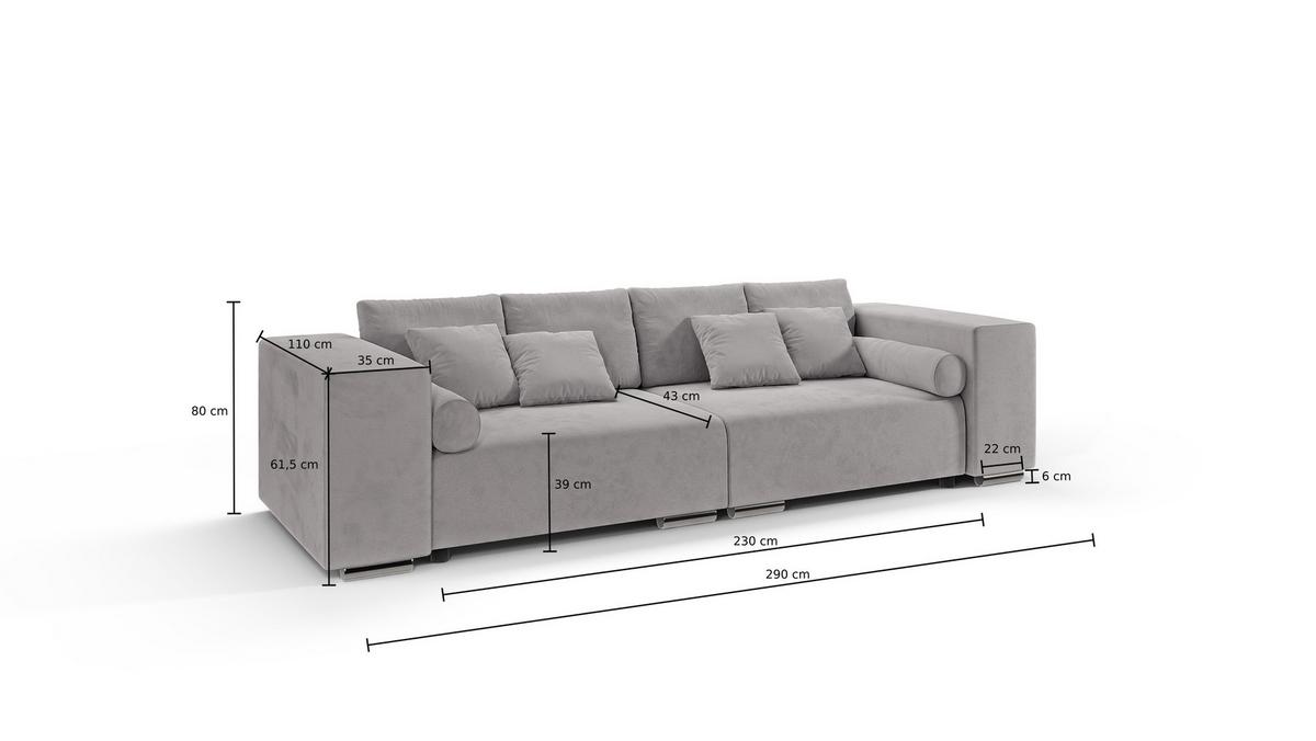 BIGSOFA Rico Anthrazit Microfaser Vintageoptik - Anthrazit/Schwarz, Kunststoff/Textil (290/80/110cm) - S-Style