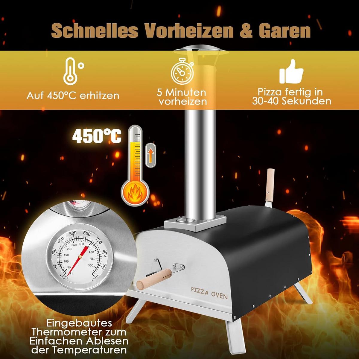 PIZZAOFEN Silber - Multicolor, Metall (81/85/42cm) - COSTWAY