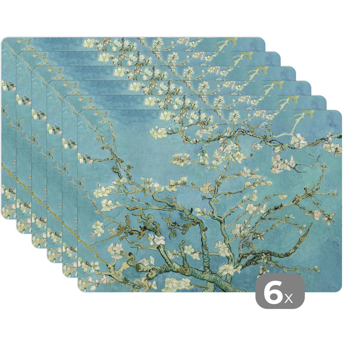 PLATZSETS 6er-Set Van Gogh - Mandelblüte - Alte Meister - Kunst - Vintage Tischunterlage 45x30 cm - Pastellblau, Kunststoff (45/30cm) - MuchoWow