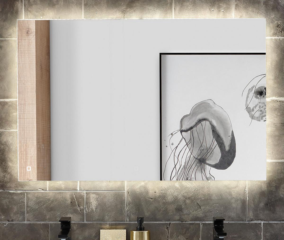 BADSPIEGEL mit LED Beleuchtung und Touchschalter, Wandspiegel 100 cm - Grau, Glas (100/65/3cm) - Furn.Design