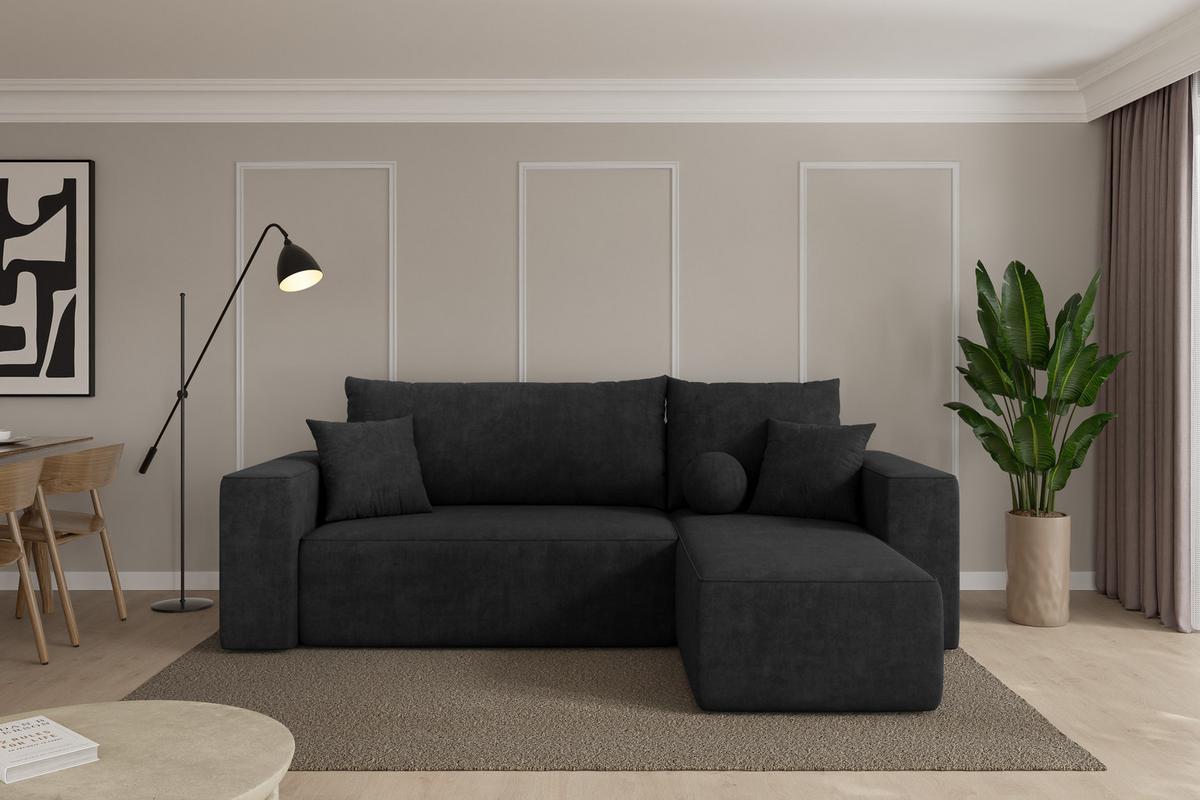 ECKSOFA mit Schlaffunktion Ottomane Rechts SENO-L 249x139x85 Schwarz Velours - Schwarz, Holzwerkstoff/Kunststoff (249/139cm) - ALTDECOR