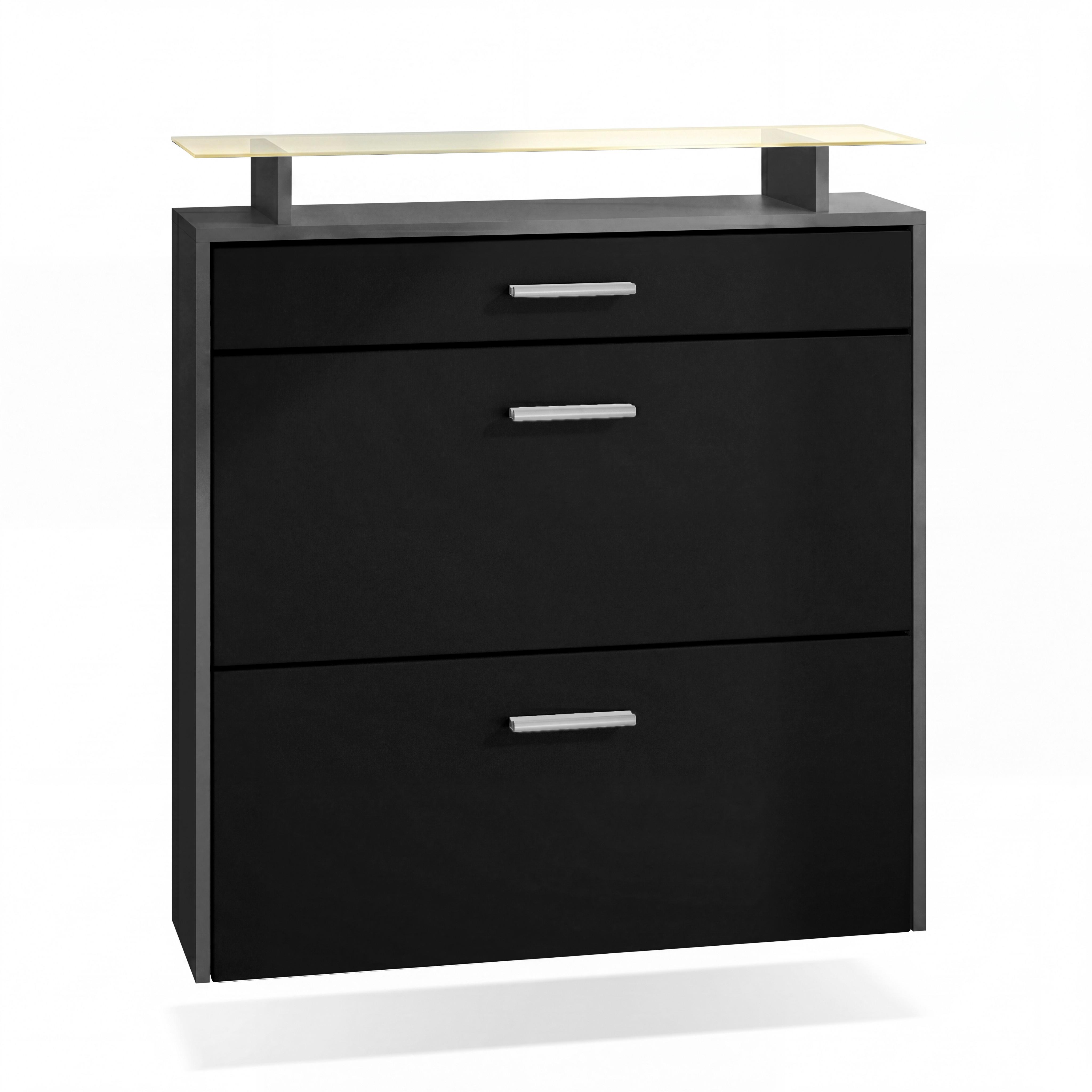 SCHUHSCHRANK Malea Fronten in Schwarz matt - Schwarz, Holzwerkstoff (89/96/23cm) - Vladon