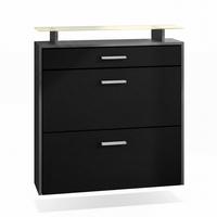 SCHUHSCHRANK Malea Fronten in Schwarz matt - Schwarz, Holzwerkstoff (89/96/23cm) - Vladon