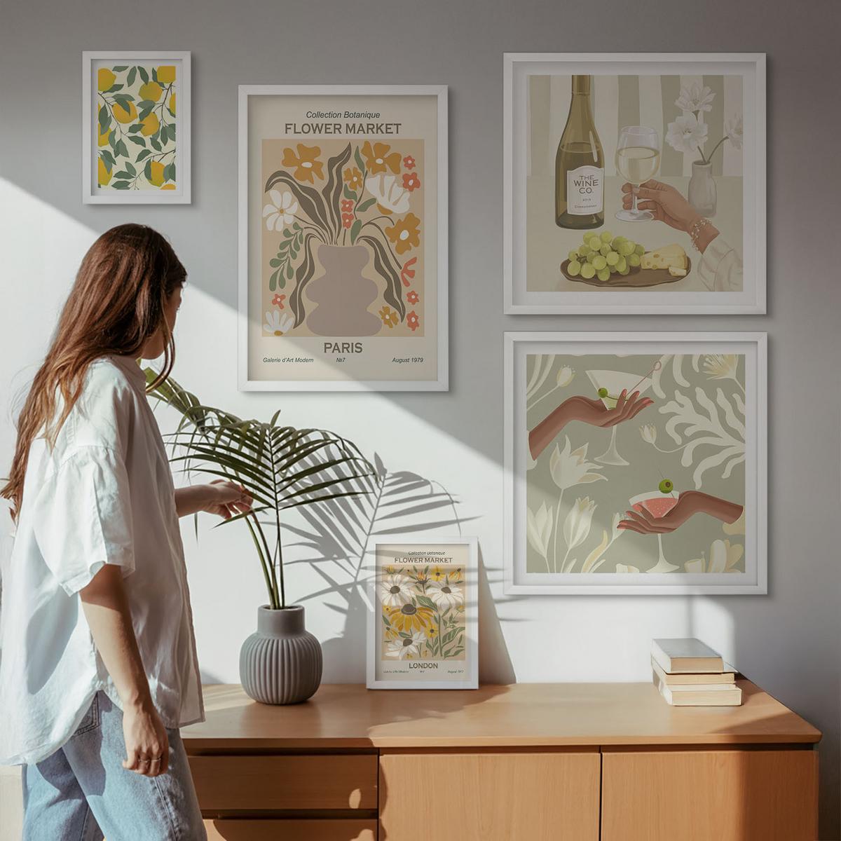 BILDER SET 5er Set - 50x50 cm & 20x30 cm & 40x60 cm Weißer Rahmen - Blumenposter Paris Mailand - Weiß, Kunststoff (40/60cm) - TULUP