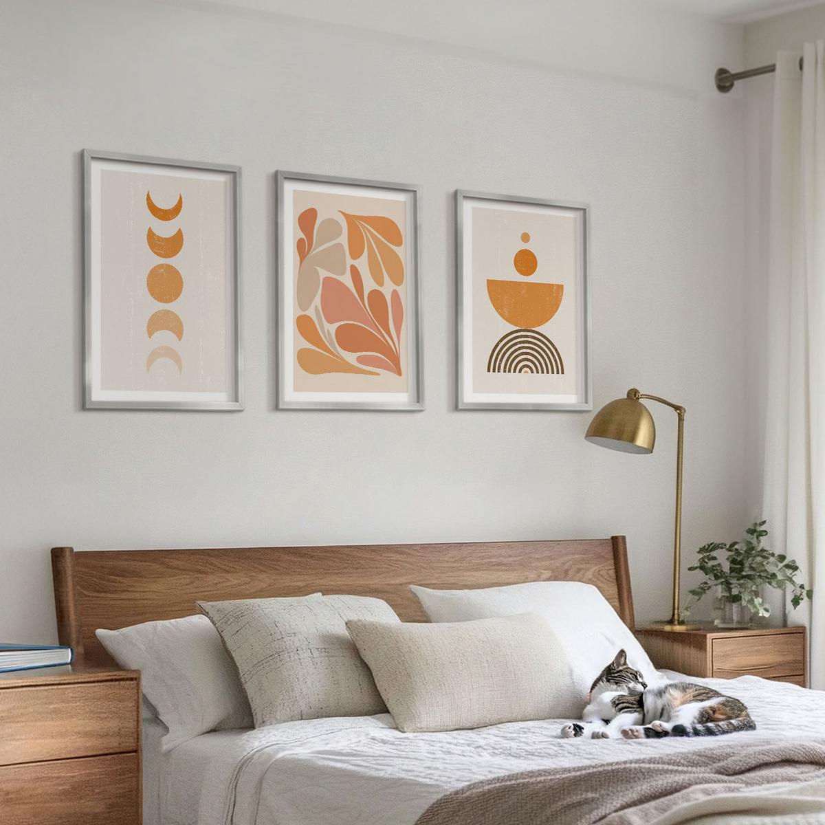 BILDER SET 3er Set - 40x60 cm Silberner Rahmen - Abstrakte orange Formen - Silberfarben, Kunststoff (40/60cm) - TULUP