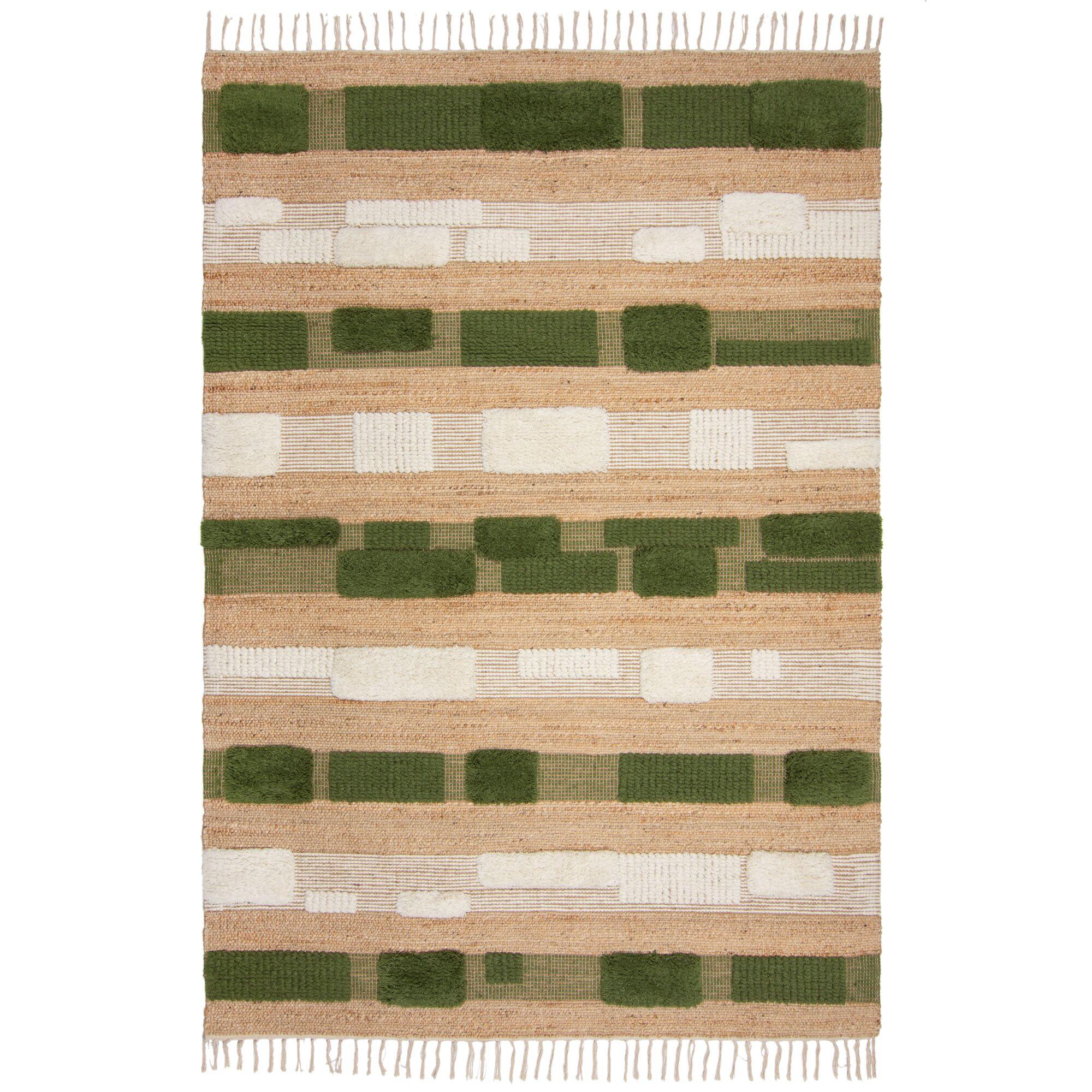 JUTETEPPICH handgewebt mit Fransen WHARFE, im Patchwork-Stil, Natur-Grün, 120 x 170 cm - Grün, Textil (170/120cm) - KADIMA DESIGN