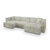 WOHNLANDSCHAFT SARMO Hellgrau Kordstoff mit Schlaffunktion - Hellgrau/Grau, Holz/Kunststoff (347/90/148cm) - MASSENO
