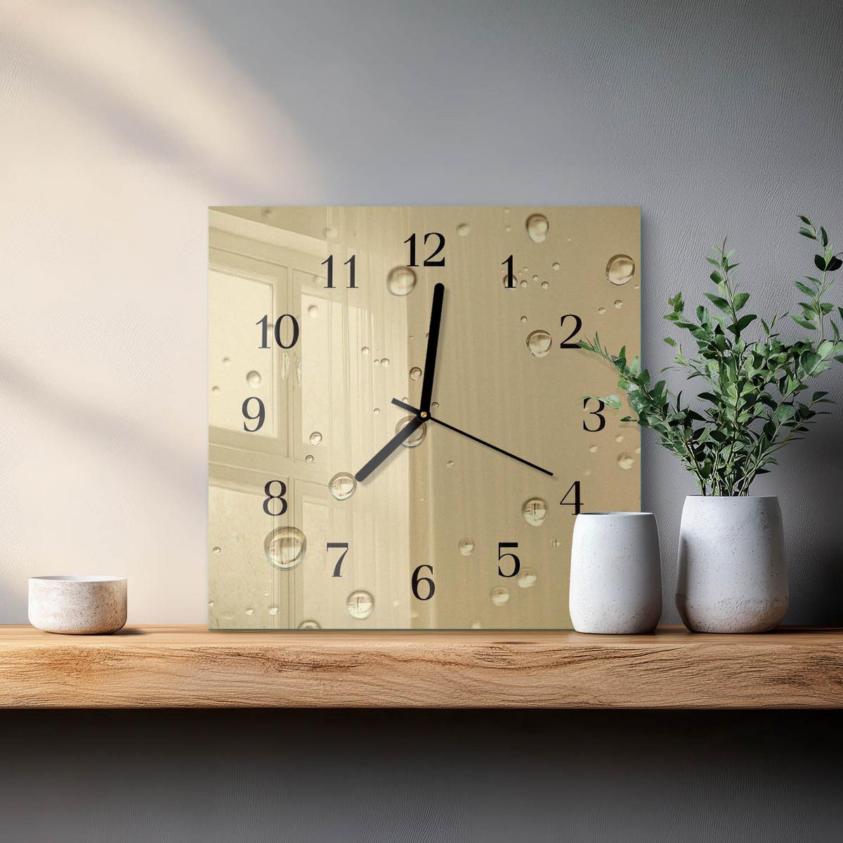 WANDUHR aus Glas 30x30 cm - Tropfen - Braun, Glas (30/30/0.4cm) - TULUP
