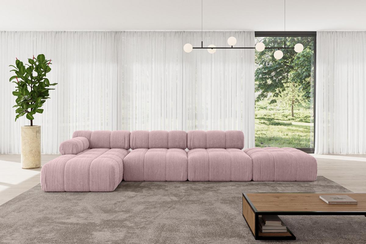 ECKSOFA modulares Sofa Lizur-L2 - 380x160x70 cm Rosa Cord - Rosa, Holzwerkstoff/Textil (380/160cm) - ALTDECOR