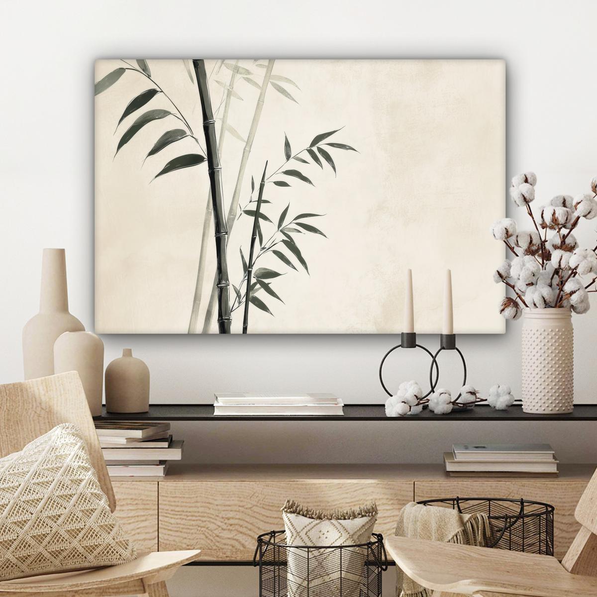 LEINWANDBILD Japandi - Bambus - Beige Gemälde 60x40 cm - Eukalyptusholzfarben, Textil (60/40cm) - MuchoWow