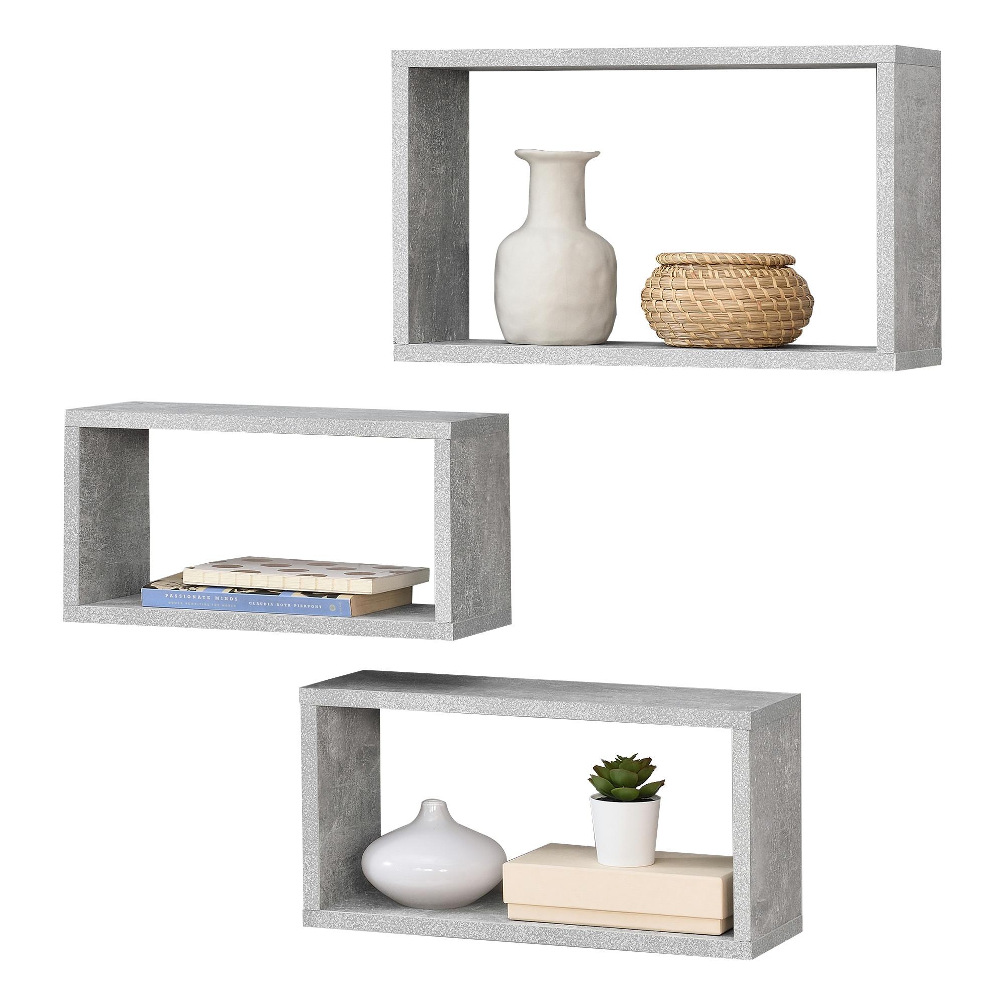 WANDREGAL-SET 3 TLG. Mandal - Grau, Holzwerkstoff (37/19/14.5cm) - [en.casa]