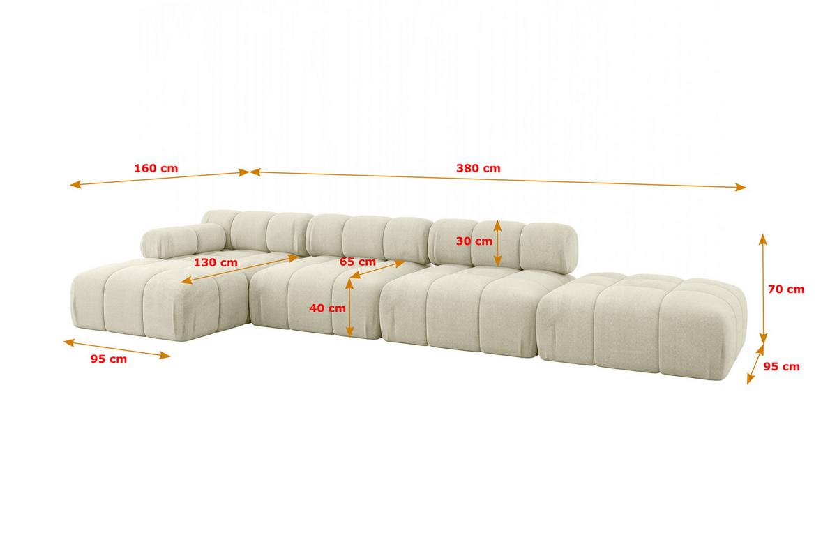ECKSOFA modulares Sofa Lizur-L2 - 380x160x70 cm Beige Velours - Beige, Holzwerkstoff/Textil (380/160cm) - ALTDECOR