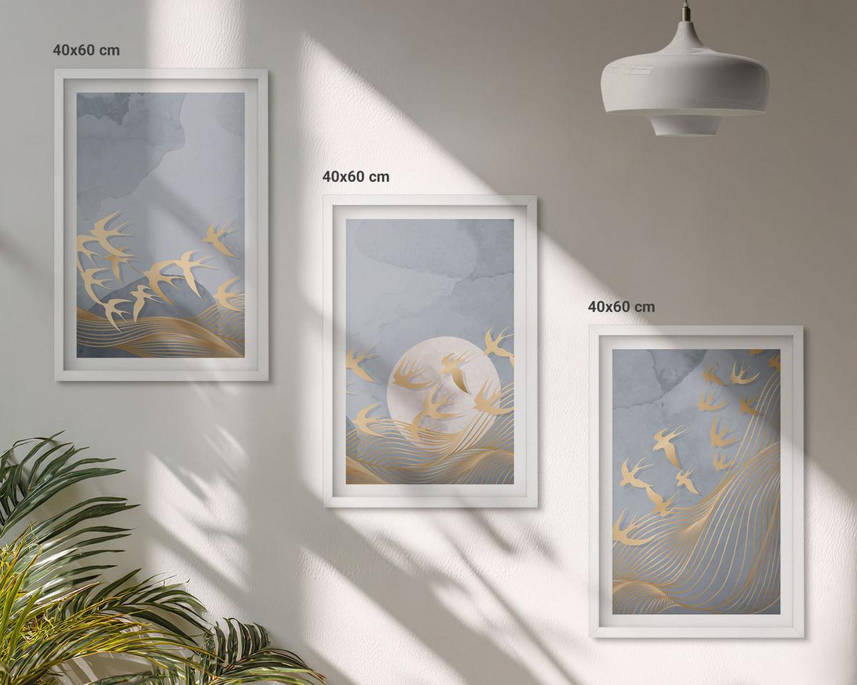 BILDER SET 3er Set - 40x60 cm Weißer Rahmen - Vögel, die am Himmel fliegen - Weiß, Kunststoff (40/60cm) - TULUP