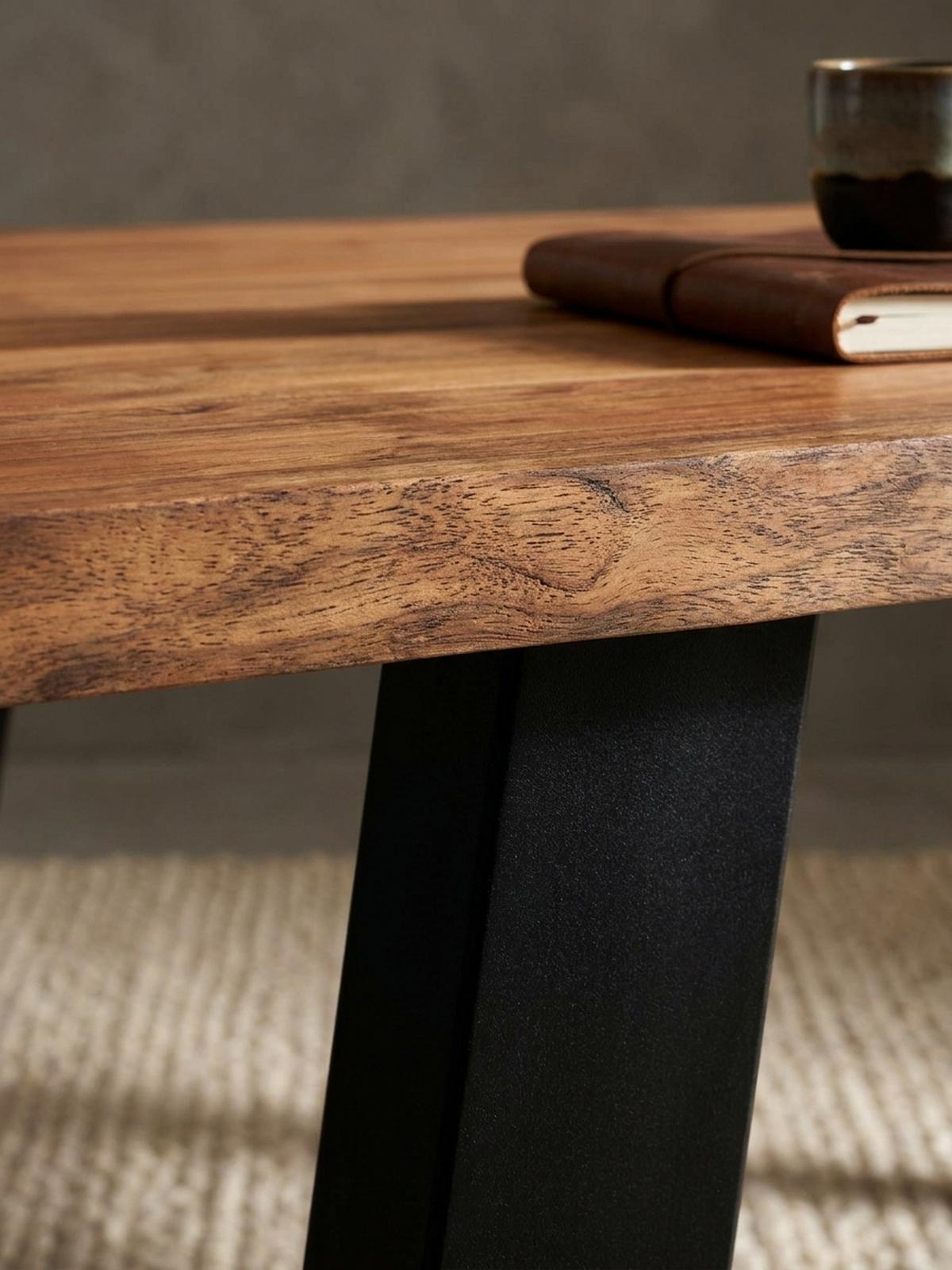 SCHREIBTISCH Massivholz Baumkante U-Gestell Handarbeit ATOLL, Goldbraun-Schwarz 180x90x76 cm - Schwarz/Braun, Holz/Metall (90/180/76cm) - KADIMA DESIGN