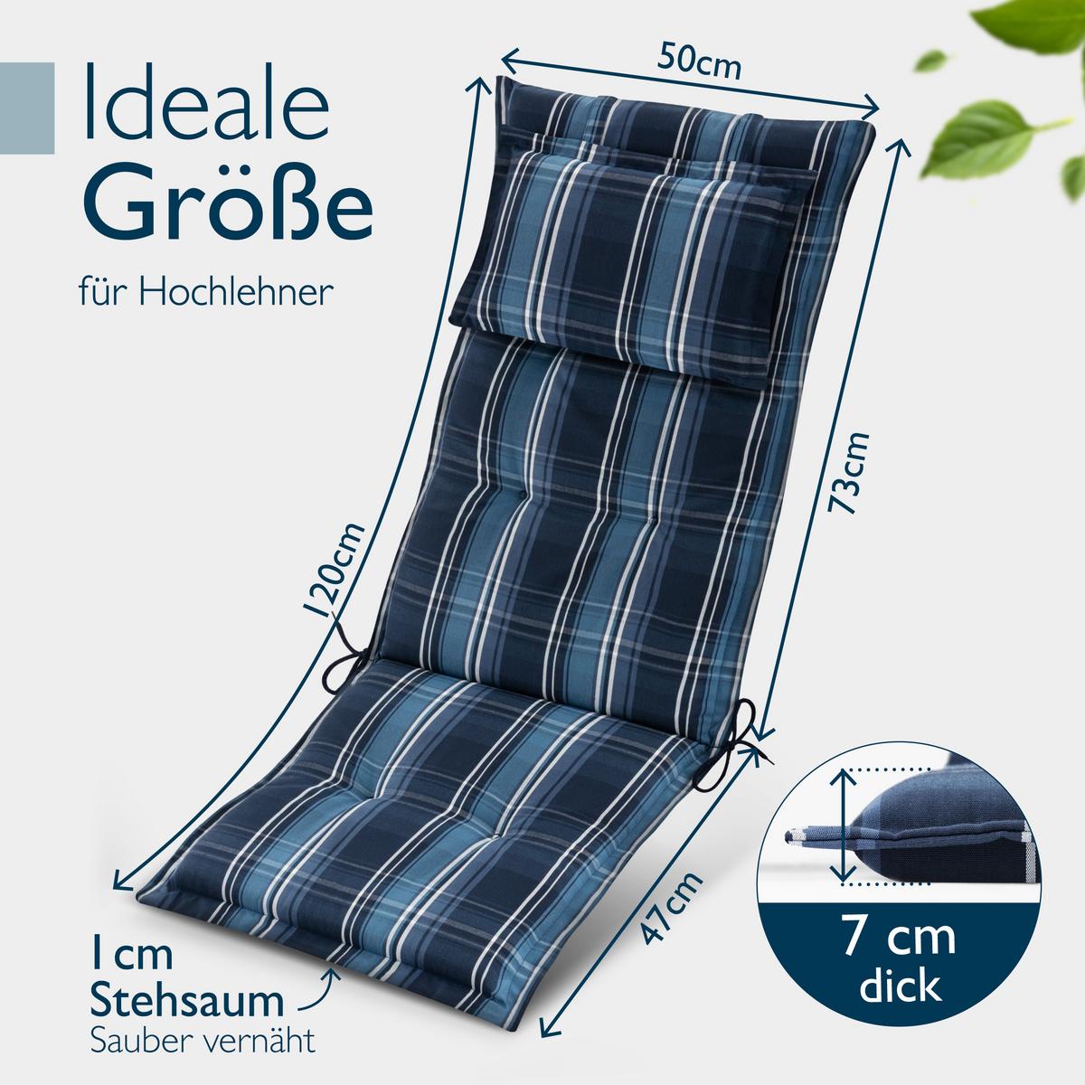 HOCHLEHNER Highlux HL 120x52x7cm Blau-Weiß-Kariert (2tlg) - Blau, Textil (52/120cm) - Beautissu 