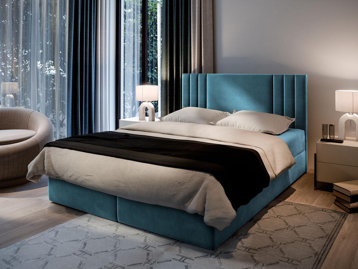 BOXBETT BRES 160x200 cm mit Matratze und Topper - Blau - Blau, Holz (160/200cm) - MASSENO